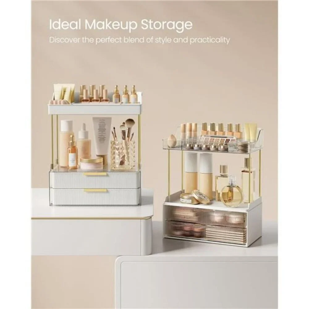 Clear Makeup Organizer with Drawers Vanity Skincare Storage Bathroom Counter